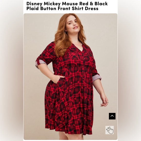 Disney Mickey Mouse Red & Black Plaid Button Front Shirt Dress Size 1 - Picture 2 of 5